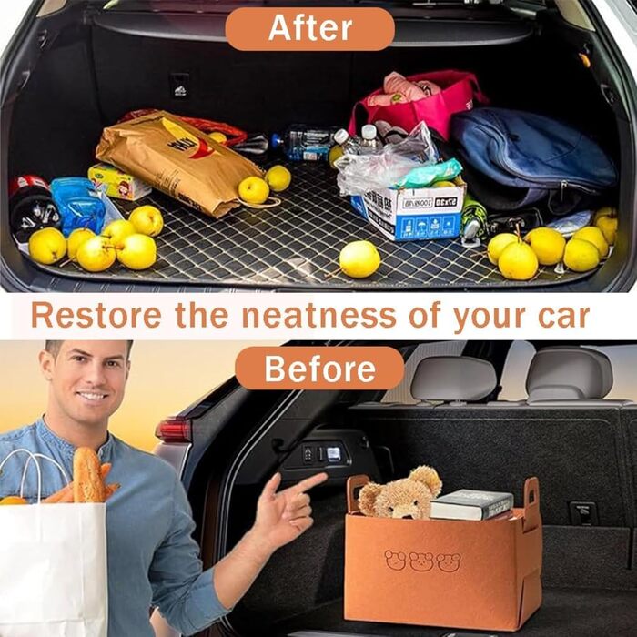 Складаний органайзер для багажника, великої місткості, міцний контейнер для автомобіля, седана або позашляховика, портативний, компактний багатоцільовий кошик для зберігання з ручками (середній розмір, червоно-коричневий, ) Червоно-коричневий Середній
