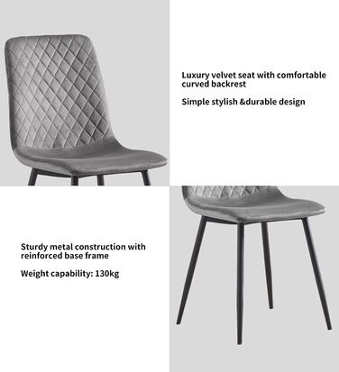 Комплект із 2 дизайнерських обідніх стільців з оксамитової тканини, металеві ніжки, стільці Lexi (світло-сірий)