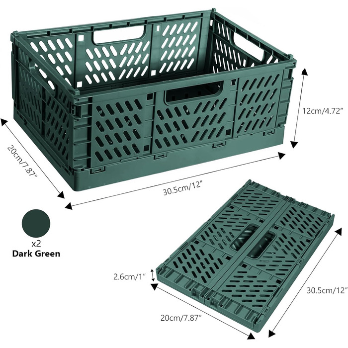 Набір складаних ящиків Bocguy з 4 предметів, міцні пластикові складні коробки, складні кошики для зберігання, штабелювані складні ящики для зберігання на кухні, в спальні, кабінеті, офісі, саду (30,5 * 20 см * 12 см) M - 30 * 20 * 12 см 4 кольори