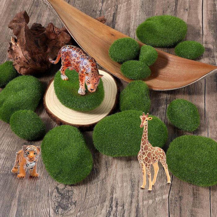 Мохові кульки штучний мох, штучні мохові камені зелені мохові кульки штучні мохові камені, куля з садового моху своїми руками, невеликі мохові камені, декоративні штучні камені для казкових садів і крафтових тераріумів, 15 шт.