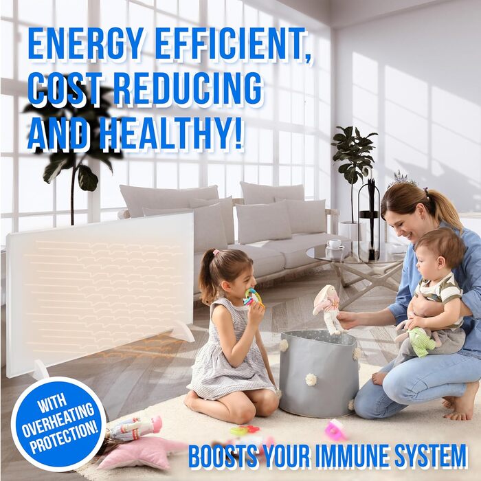 Інфрачервоний окремостоячий обігрівач Silvergear Smart 450 Вт Енергозберігаючий інфрачервоний обігрівач з термостатом Інфрачервона нагрівальна панель із захистом від перегріву Інфрачервоні панелі 90 x 50 см Білий 450 Вт Звичайний