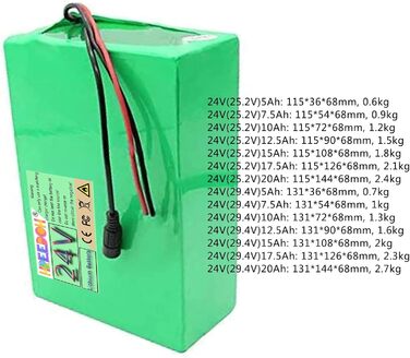 Літій-іонний акумулятор, 24 В, літієва батарея, 5 Аг, 7,5 Аг, 10 Аг, 12,5 Аг, 15 Аг, 17,5 Аг, 20 Аг, акумуляторна батарея із зарядним пристроєм для двигуна потужністю 0500 Вт, 24 В (25,2 В) 15 Аг 24 В (25,2 В) 15 Аг