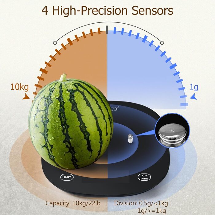 Кухонні ваги arboleaf чорні 10кг/0,5г з додатком, цифрові кухонні ваги Bluetooth з аналізом харчової цінності та функцією тари, ви