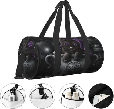 Дорожня сумка Wicca, чорна, з принтом кота, для жінок та чоловіків. Ідеальна для подорожей та на ніч, в стилі Вікка та язичництва.
