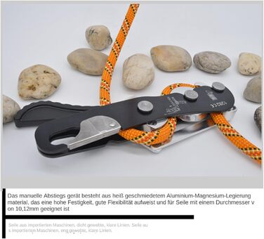 Спускний пристрій з функцією зупинки для скелелазіння - страхувальний пристрій для мотузок 8-13 мм, самогальмівне обладнання для спуску, порятунку та роботи на висоті Ручний антипанічний спускний пристрій, алюмінієвий сплав