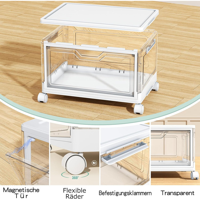 Коробки для зберігання з кришками 4-ярусні штабелювані пластикові коробки, прозорі об&39ємом 23 л, великі контейнери-органайзери для спальні, вітальні, ванної кімнати, 4 яруси та 1 кришка, 23 л/ярус, 4-ярусні