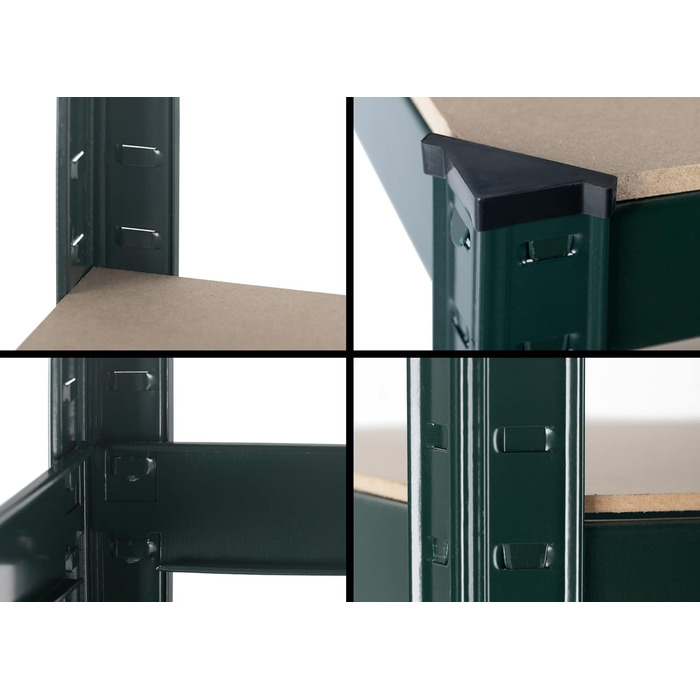 Полиця для робочого столу Stagecaptain WBR-175 SR - Міцна полиця з робочим столом - Полиця для зберігання в майстерні, підвалі, коморі - 5 полиць на 2 глибини - Надзвичайно стійка робоча поверхня висотою 97 см - Зелена