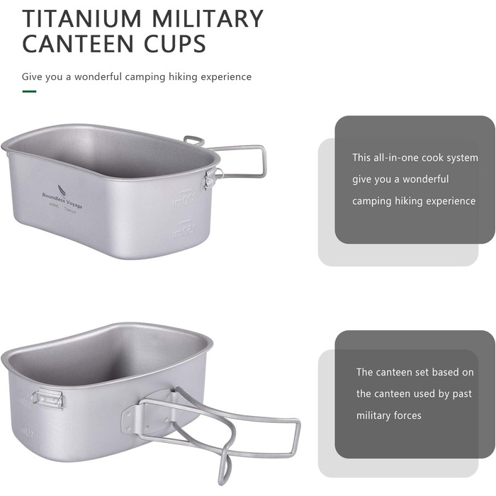 Титанова фляга Boundless Voyage 1100 мл, чашка 750 мл, чашка 400 мл, набір для кемпінгу та відпочинку на природі, військова фляга, пляшка для води, набір для приготування їжі, набір для їдальні, пляшка для води з камуфляжною сумкою Ti2049c-750 мл, 400 мл 