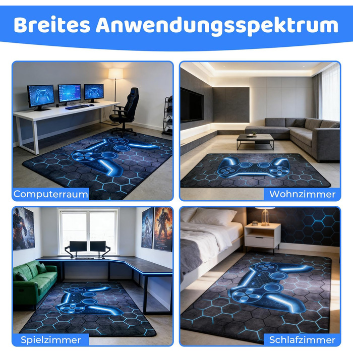 Ігровий килимок, нековзний кришталевий оксамитовий ігровий килимок, стильний синій килимок з ігровим контролером для ігрових кімнат хлопчиків, декор дитячої кімнати для хлопчиків, 80x120 см