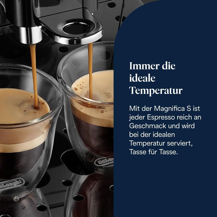 Кавомашина De'Longhi Magnifica S автоматична, 2 напої, 3 функції, чорний/сріблястий