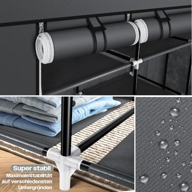 Тканинна шафа KESSER, міцна з вішалкою для одягу та полицями, вкл. 5 вішалок для одягу, тканинна складна шафа для спальні, гардеробна з вішалкою для одягу, 150x45x175 см, антрацит