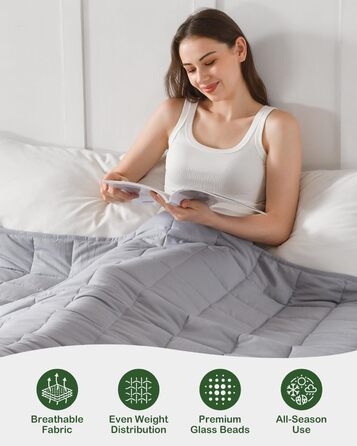 Обтяжена ковдра Sivio для дорослих 6 кг, дихаюча обтяжена ковдра, м&39який матеріал зі скляними намистинами для всіх сезонів, диван-ліжко, 135 x 200 см, сірий 135 x 200 см-6 кг сірий