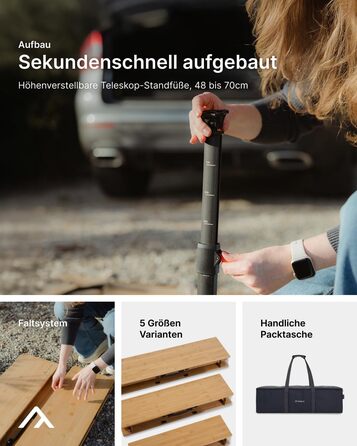 Доступний у 3 розмірах) - портативний розкладний стіл зі складною бамбуковою стільницею, регульована висота, світло-коричневий