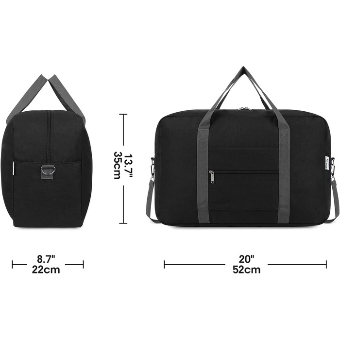 Ручна поклажа Narwey для літака, складна дорожня сумка, жіноча сумка для вихідних, спортивна сумка, жіноча та чоловіча ручна валіза, велика 40 л (чорна) A-black 40 л