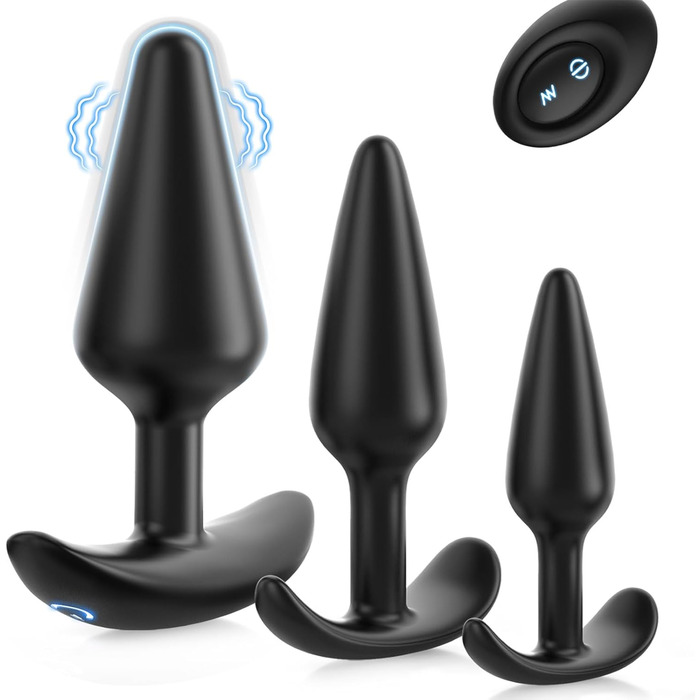 Набір анальних плагів Tagnaff, силіконові, з вібрацією 12 режимів, 3 шт.