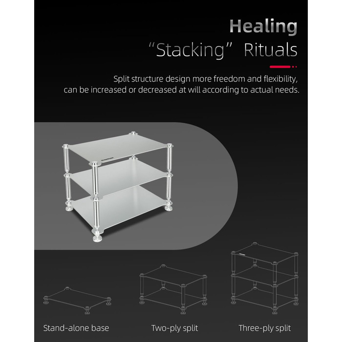 Стійка для аудіокомпонентів Hi-Fi - міцна алюмінієва рама та міцні алюмінієві колони, аудіостійка для Hi-Fi підсилювачів/ЦАП/передпідсилювачів, компактний настільний органайзер для домашніх аудіосистем