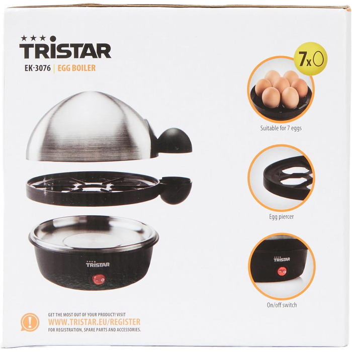 Яйцеварка Tristar EK-3076 - на 7 яєць, чорна нержавіюча сталь