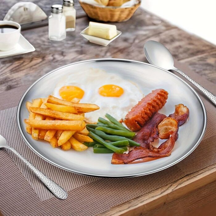 Набір з 4 круглих тарілок з нержавіючої сталі, діаметр 20 см для кемпінгу, пікніків, походів, кухні та вечірок