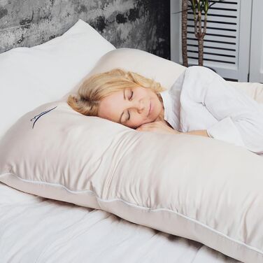 Подушка для сну на боці MKS з чохлом Комфортна подушка (100 x 150 см) Подушка для сну Подушка для сну на боці U-подібної форми Ергономічна преміальна охолоджувальна м&39яка подушка (бамбук (Охолоджувальна) / бежевий) бежевий - бамбук