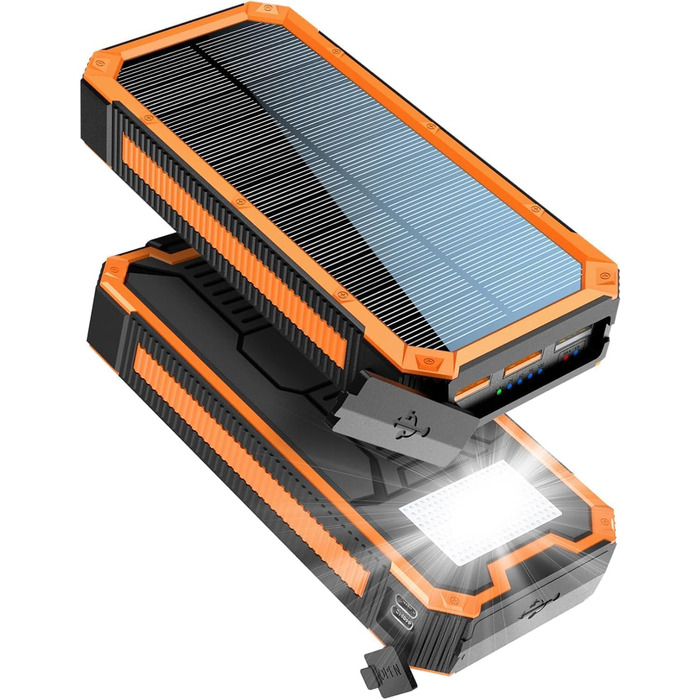 Водонепроникний сонячний зарядний пристрій Solar Powerbank 20000 мАг, PD20W, зовнішній акумулятор USB C, сонячні зарядні пристрої з виходами, Power Bank для смартфонів, планшетів тощо