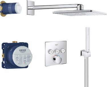 Душова система GROHE SmartControl 310 та змішувач для умивальника Essence New на 2 отвори (аератор 5,7 л/хв, настінний монтаж, металевий важіль керування), розмір L, хром, 19967001