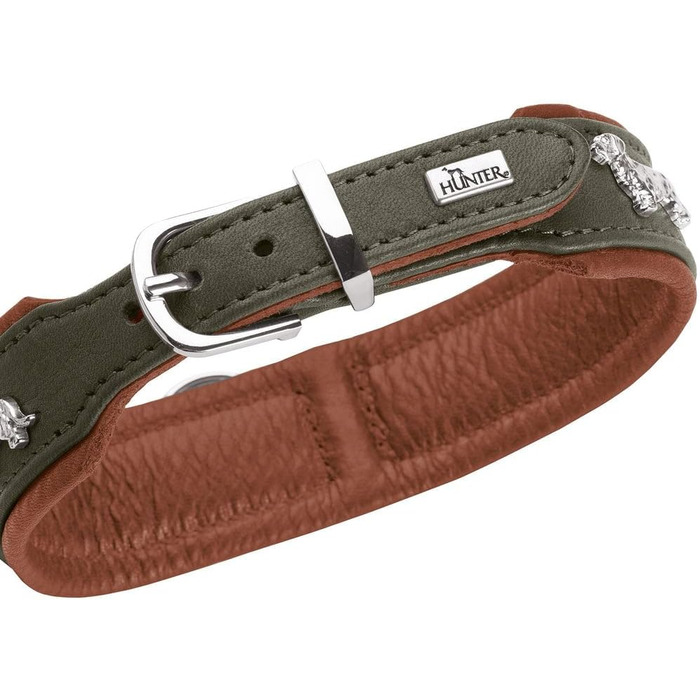 Нашийник для такси Мюнхен, колір коньяк/чорний, шкіра, вишукані декоративні елементи для такс, м'який та міцний, не пошкоджує шерсть, розкішний, екологічно виготовлений, стійкий, вироблено в Німеччині, розмір 32 коньяк/чорний 32