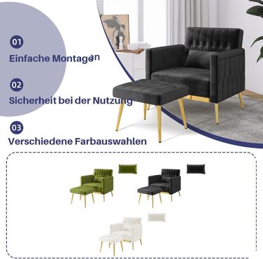 Крісло GRAVFORCE з підніжкою та підставкою, крісло для вітальні з 2 зарядними портами, крісло для читання, крісло для телевізора, м&39яке крісло, крісло-реклайнер, крісло для відпочинку, вантажопідйомність до 159 кг, стильний дизайн, оксамит, чорний