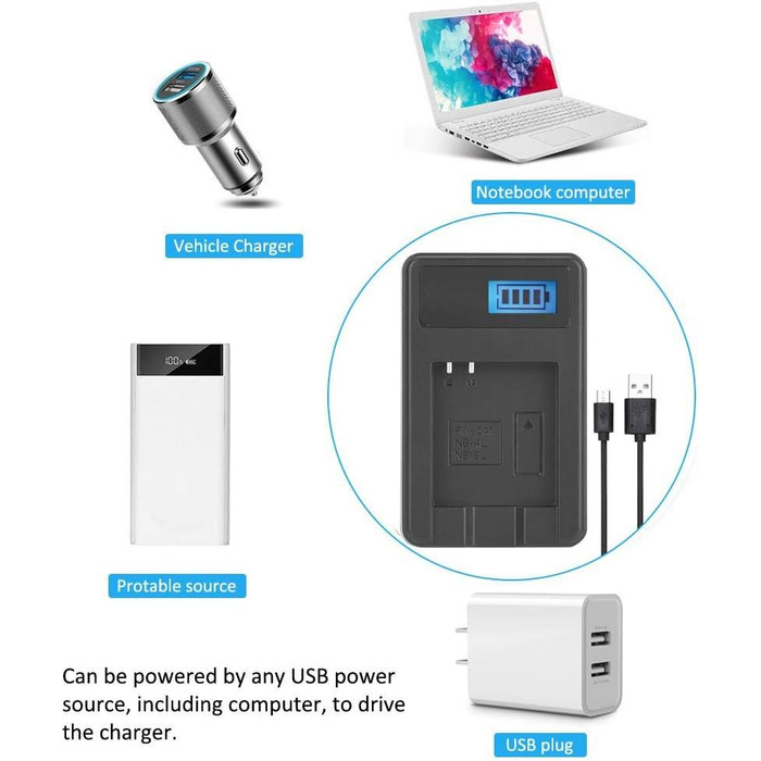 Зарядний пристрій Nikou NB-4L/8L з РК-дисплеєм, простий зарядний пристрій, USB-зарядний пристрій 5V 1-2A 10W