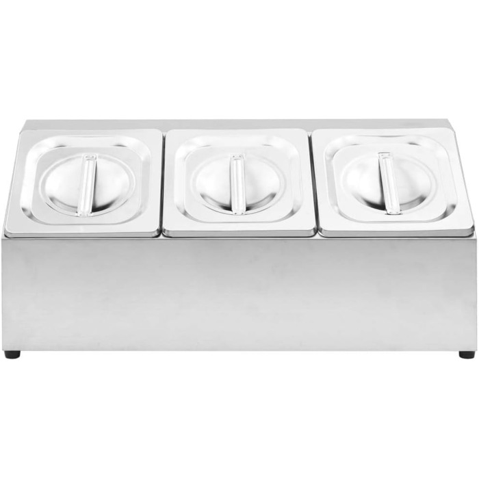 Підставка vidaXL Gastronorm з 3 контейнерами GN 1/6, кришками, верхньою полицею, стійкою для гастроконтейнерів, контейнерами для інгредієнтів, нержавіюча сталь, 49,7 x 22,5 x 21,5 см (22,5 x 49,7 x 21,5 см)