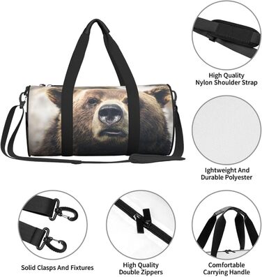 Спортивна сумка для подорожей, дизайн Ведмідь у дикій природі, Чорний колір, Універсальний розмір