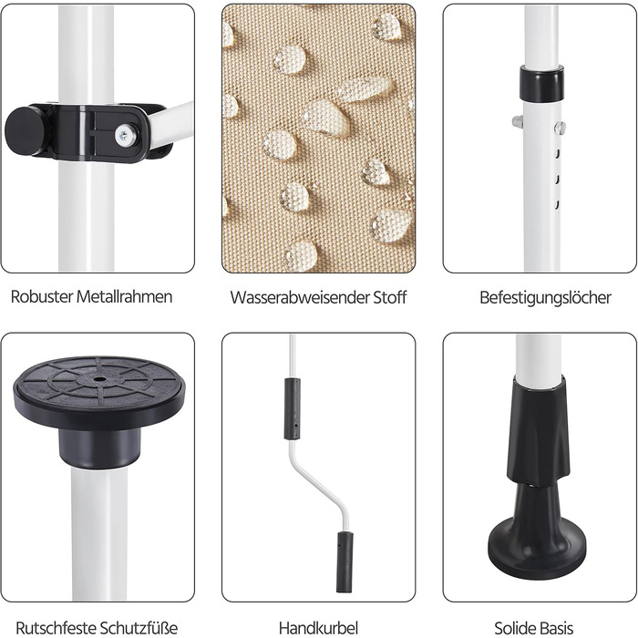 Тент Yaheetech із затискачем, шириною 300 см, для балкону, з ручним приводом, захистом від сонця без свердління, регульованою висотою та каркасом, бежевий, бежевий, 300 см