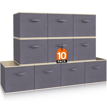 Коробка для зберігання речей Lifewit Fabric Storage Box, складні куби для зберігання об&39ємом 18 л, органайзери з нетканого матеріалу з ручкою для полиць-кубів, вставка для полиць, 10 шт. , 26,5 x 26,5 x 28 см, сірий