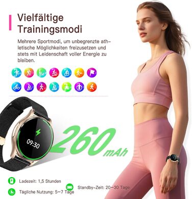 Жіночий смарт-годинник з ЕКГВСР/ІМТ/сечовою кислотою, круглий 1,43-дюймовий AMOLED годинник для здоров&39я з 24-годинним зворотним тиском, монітором сну, фітнес-трекером менструального циклу, сумісний з iOS/Android, чорний міланський ремінець