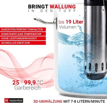 РОКИ ГАРАНТІЇ на стік Sous Vide - Управління додатком - 1.000 Вт - 7-8 літрів/хвилину - 2800 об/хв - глибина занурення 14,4 см (Silver Black), 300 - 3