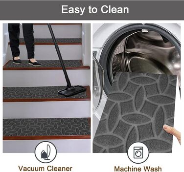 Килимки для сходів 76x20 см, самоклеючі протиковзкі килимки для сходів для використання в приміщенні, можна прати в пральній машині, 100 поліестер, основа TPE, захисний килимок для сходів для дітей та собак (розмір), 15 шт.