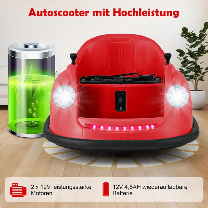 Дитячий бамперний автомобіль COSTWAY 12V, електричний бамперний автомобіль з пультом дистанційного керування та світлодіодними ліх