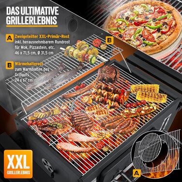 Візок для барбекю XXL вугільний гриль з кришкою, колесами, ручкою з нержавіючої сталі, решіткою для гриля і термометром Візок для