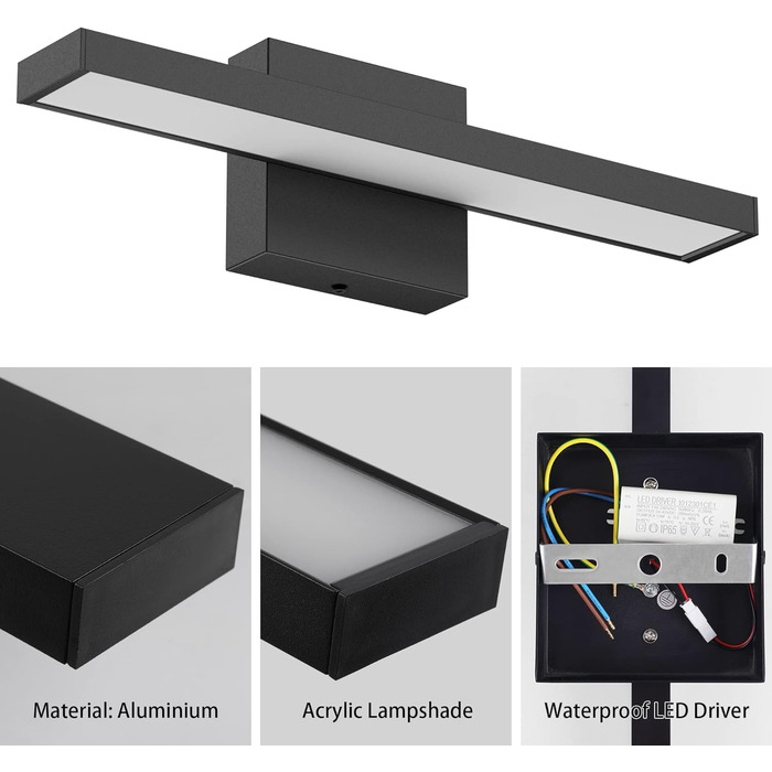 Світлодіодне дзеркальне світло для ванної кімнати Klighten 40 см, 12 Вт IP44 Лампа для ванної кімнати, Дзеркальна лампа для ванної