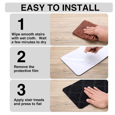 Сходинки для дерев&39яних сходинок, 15 шт. , 20,3 x 76,2 см, килим, сходова доріжка, для використання в приміщенні, нековзні килимки для сходів для дітей, людей похилого віку та домашніх тварин, 8x30 дюймів, квітковий/чорний 15