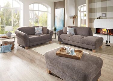 Шезлонг CAVADORE Gootlaand, шезлонг з пружинною серцевиною та лівим підлокітником у стилі кантрі, 194 x 84 x 91 см, коричневий, лівий підлокітник, ніжки натуральний паризько-сірий колір