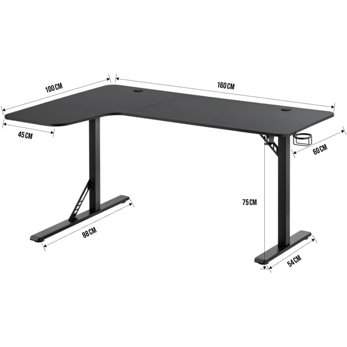 Л (лівий) Ігровий стіл, прямокутний, Д 160 x Г 60-100 x В 75 см Вантажопідйомність до 120 кг Підсклянник Тримач для навушників Килимок для миші Ігровий розмір L, 160