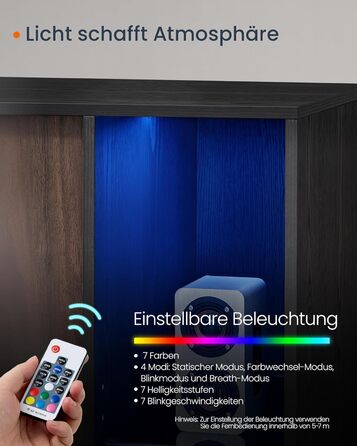 Сервант, надшвидке складання без інструментів, технологія без інструментів, шафа для зберігання у вітальні, тумба під телевізор зі світлодіодним підсвічуванням, регульовані полиці, сучасний, чорний BBK372B01 Натуральний горіх Чорне ебенове дерево