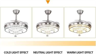 Тихий вентилятор лампа Кришталевий світлодіодний стельовий вентилятор з пультом дистанційного керування висувним невидимим лезом р