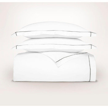 Комплект постільної білизни з вишивкою BOLL & BRANCH Signature - ліжко розміру King/Cal King, білий/кам'яний сірий, 100 органічна