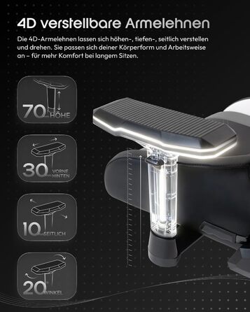 Ігрове крісло Dowinx з 4D підлокітниками та функцією гойдання 15, регульоване масажне ігрове крісло на 165, ергономічне ігрове крісло, гоночний дизайн для геймерів та кіберспорту, вантажопідйомність 135 кг, сірий колір