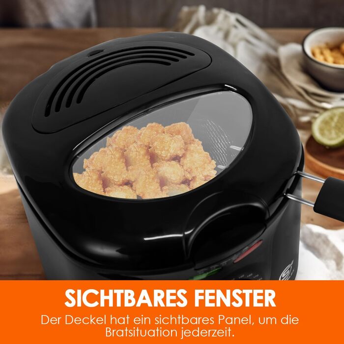 Літрова електрична фритюрниця з олією 1300 Вт, ємність 1,3 кг Компактні фритюрниці, знімний сталевий кошик, відро з антипригарним покриттям, кришка з ілюмінатором, регульована температура 80-190C, 2-