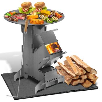 Ракетна піч з грилем та гачком для вогню, модель для вулиці з 2 додатковими ніжками, кемпінгова дров&39яна піч, барбекю, кемпінгова плита, кемпінговий гриль, ракетна піч виготовлена з цільної сталі товщиною 3 мм