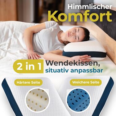 Ортопедична подушка The Flow Pillow Ергономічна подушка для голови від болю в шиї з піни з ефектом пам&39яті - двостороння подушка 2-в-1, подушка для підтримки шиї для сну на боці та на спині, один предмет (подушка для голови)