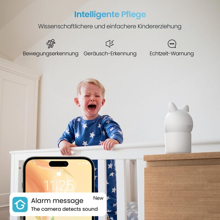 Радіоняня ieGeek із камерою та додатком, інтелектуальне нічне бачення, 1080P/4,3 дюйма Wi-Fi Video Radio Baby Monitor PTZ 355, авт