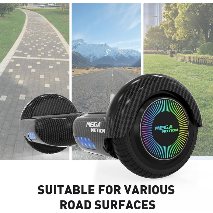 Гіроскутер MEGA MOTION для дітей – 6,5-дюймові двоколісні самобалансуючі з Bluetooth-динаміком, крутим колесом, що світиться, та світлодіодними ліхтарями, подарунок для дітей та підлітків, колір сажа
